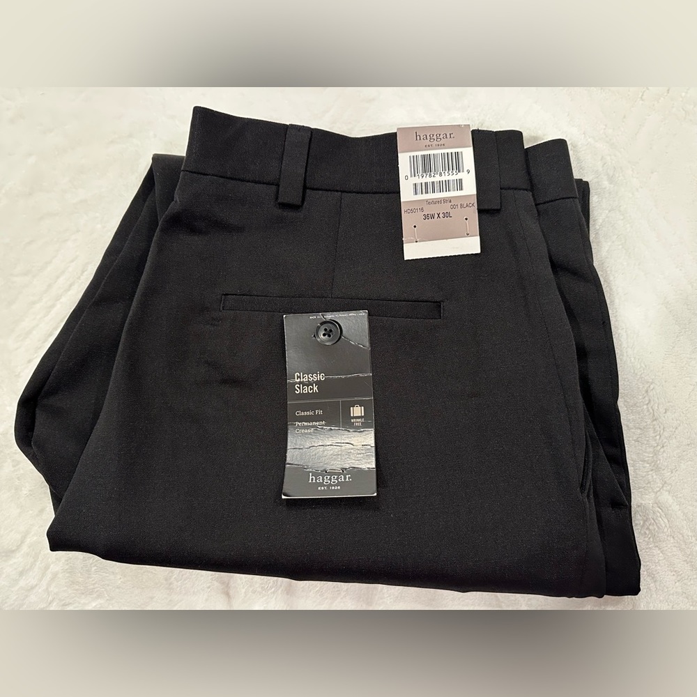 Haggar Men’s dress pants 36W 30L Textured Stria Black everyday trousers Classic